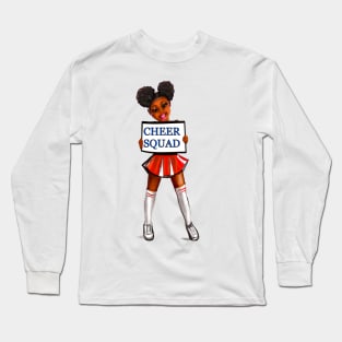 Inspirational motivational affirmation Cheer Squad - anime girl cheerleader with Afro hair in puffs, brown eyes and dark brown skin side profile. Hair love ! Long Sleeve T-Shirt